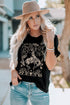 Black Cowboy 78 Letter Graphic Print Crew Neck T Shirt